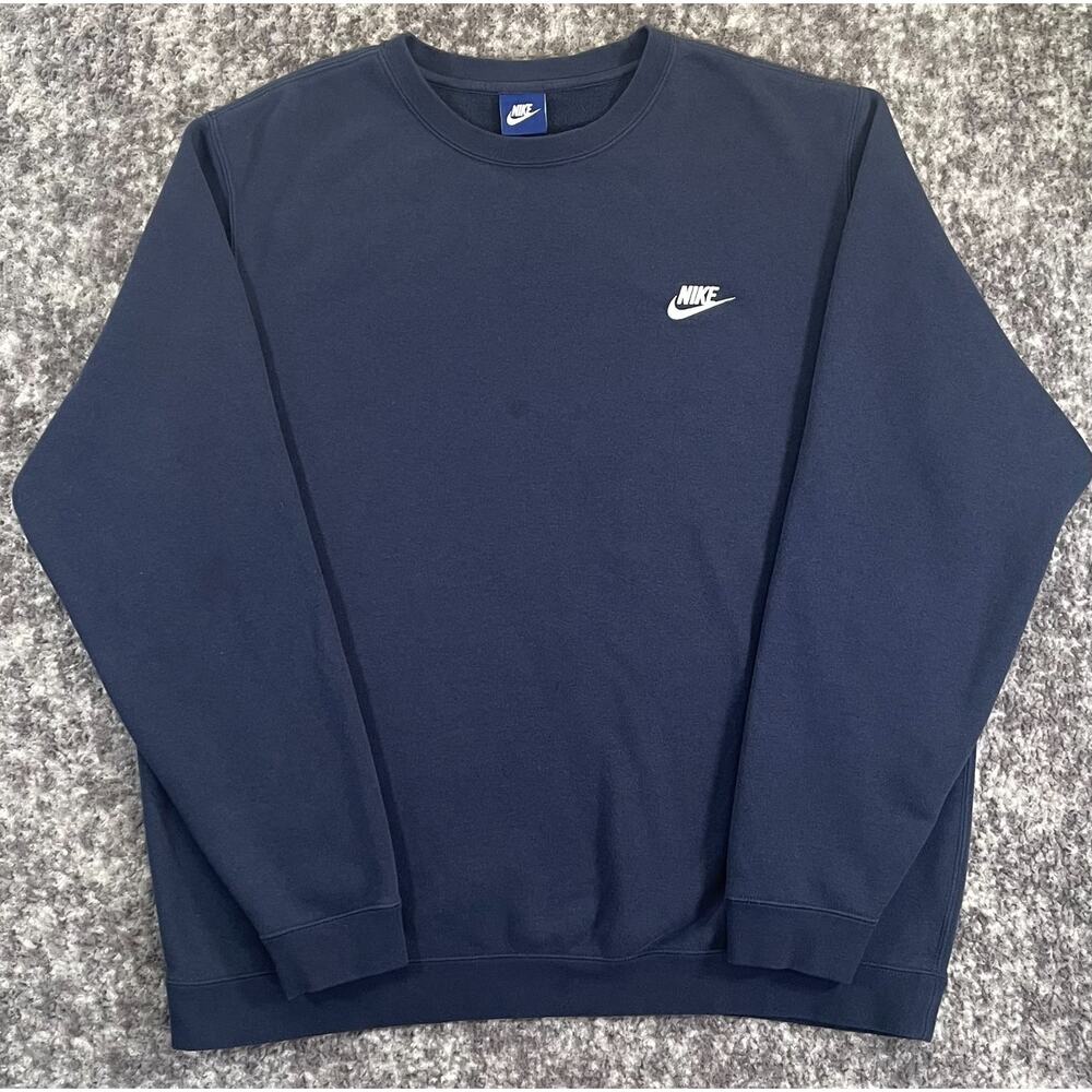 Vintage Nike Sportswear Club Fleece Crewneck Sweatshirt Navy Blue 2XL 804340-451